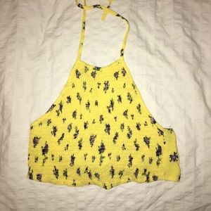 Forever 21 Yellow Flowered Halter Top